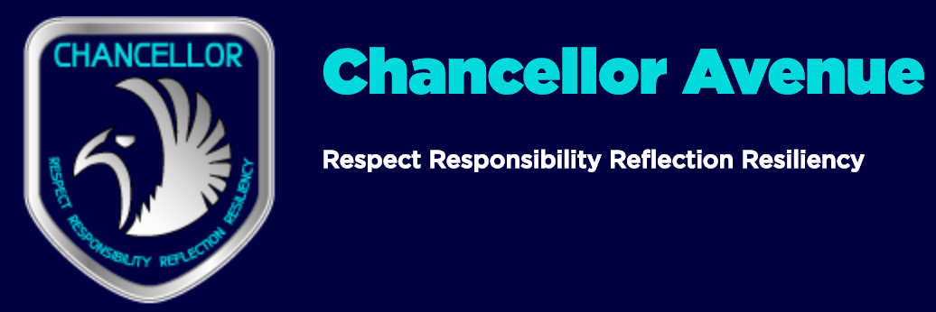 Chancellor Avenue school logo on a dark blue background