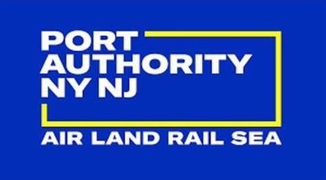 Port Authority NY NJ logo on blue background. White text: