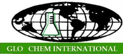Logo of Glo Chem International: globe, beaker, green and black.