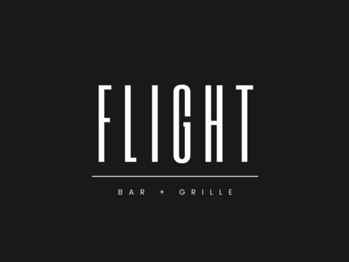 Black logo reading “FLIGHT” with “BAR + GRILLE” below on a dark background
