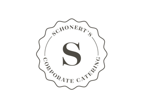Schonet's Corporate Catering logo with a decorative circular seal and a large S in the center