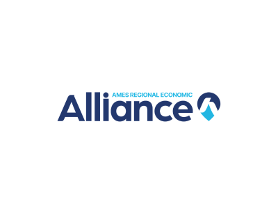 Alliance Ames Regional Economic logo in blue and teal on a white background