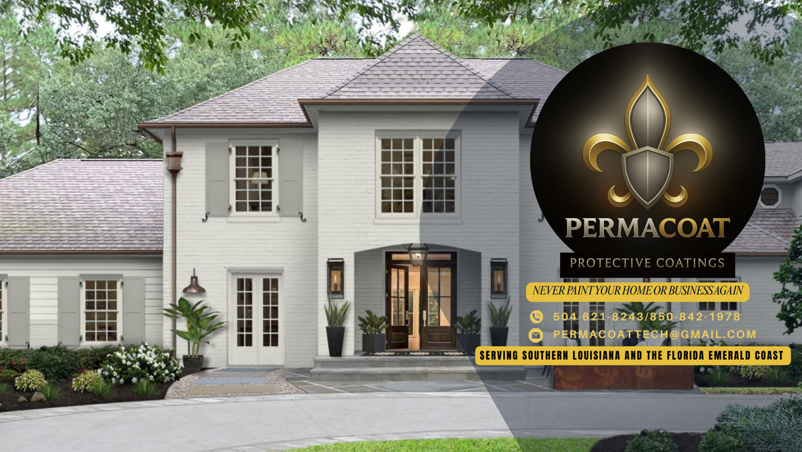 A person in protective gear uses a paint sprayer to apply a white coating to a wall outdoors.