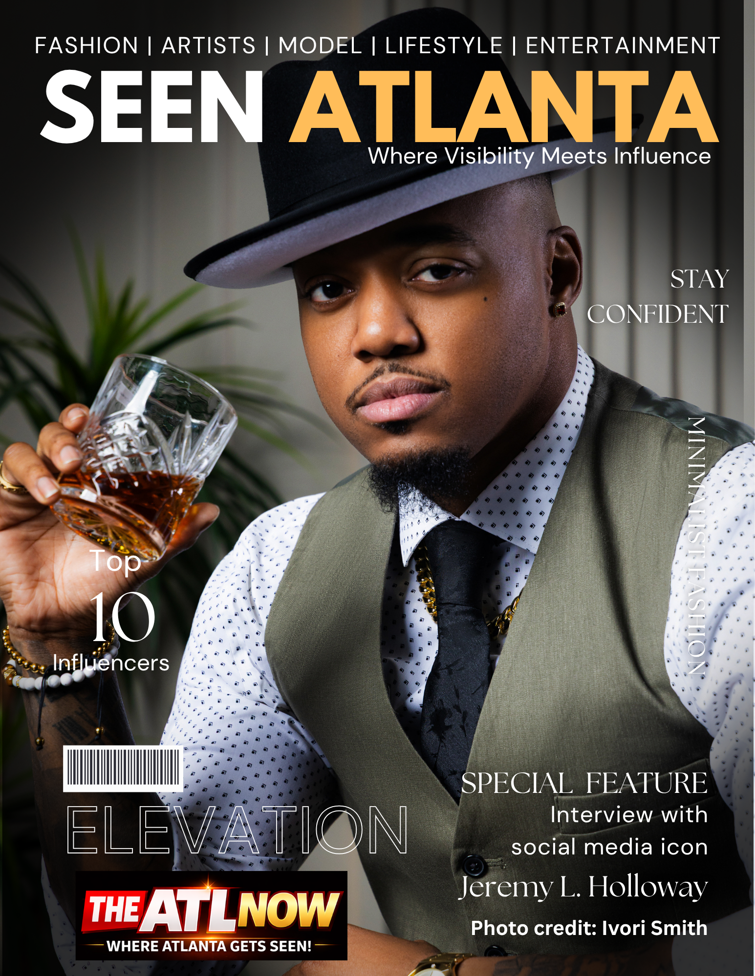 Magazine cover featuring a man in a gray suit and black fedora holding a drink, with bold title text.