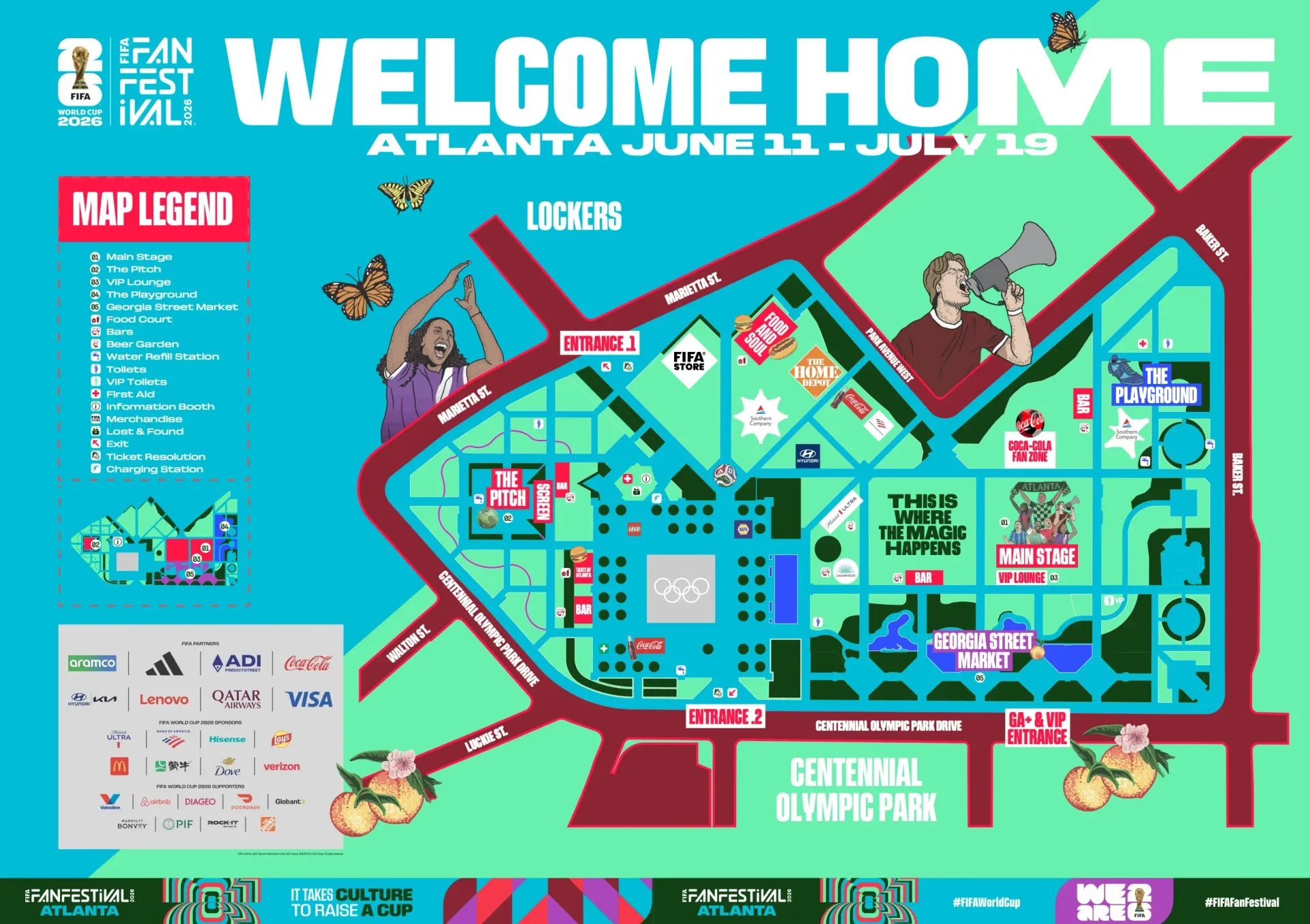Atlanta June 11–14 event map poster with colorful venue layout and 