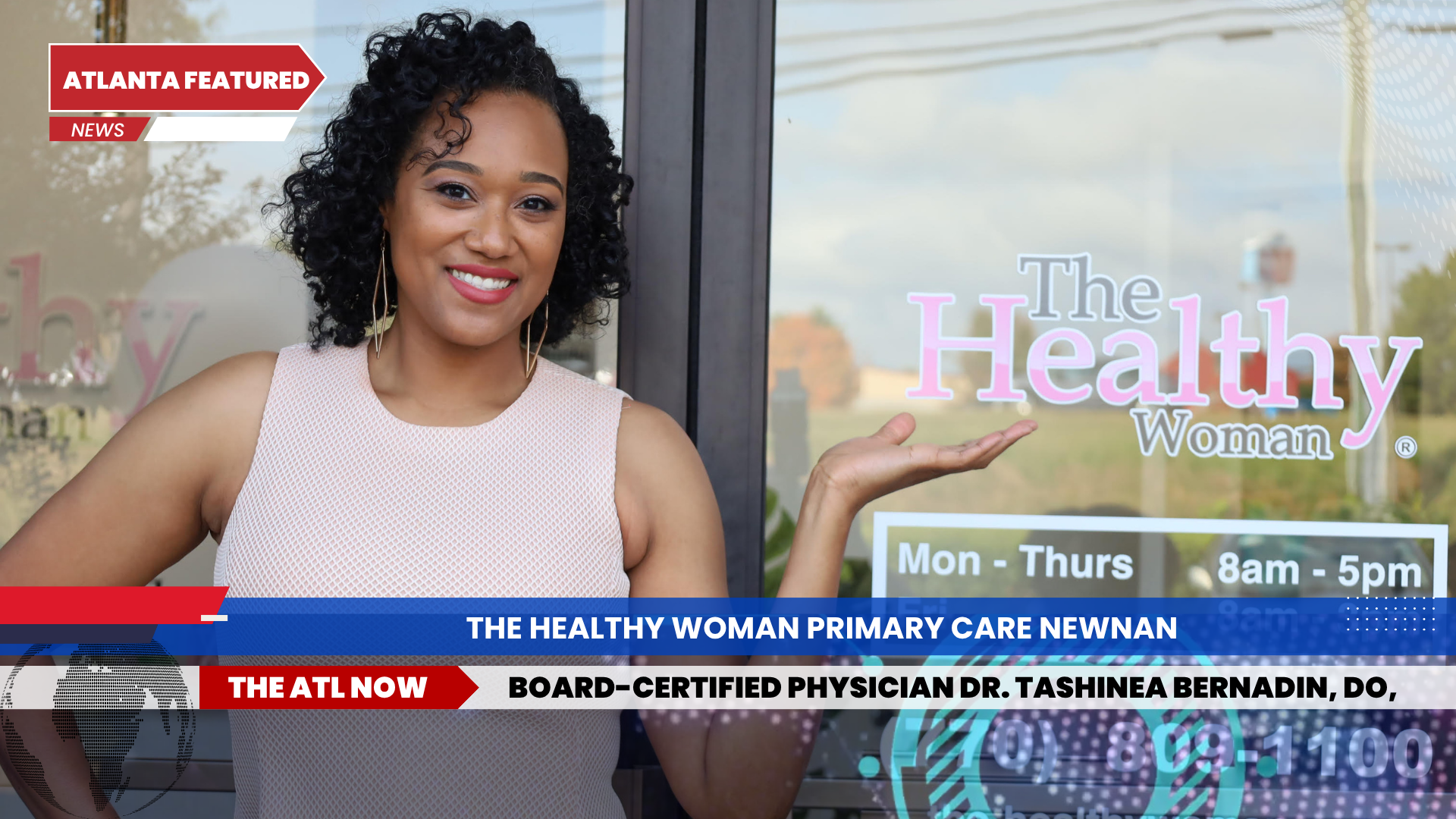 Woman in white top seated beside “The Healthy Woman” show title on a morning TV segment graphic