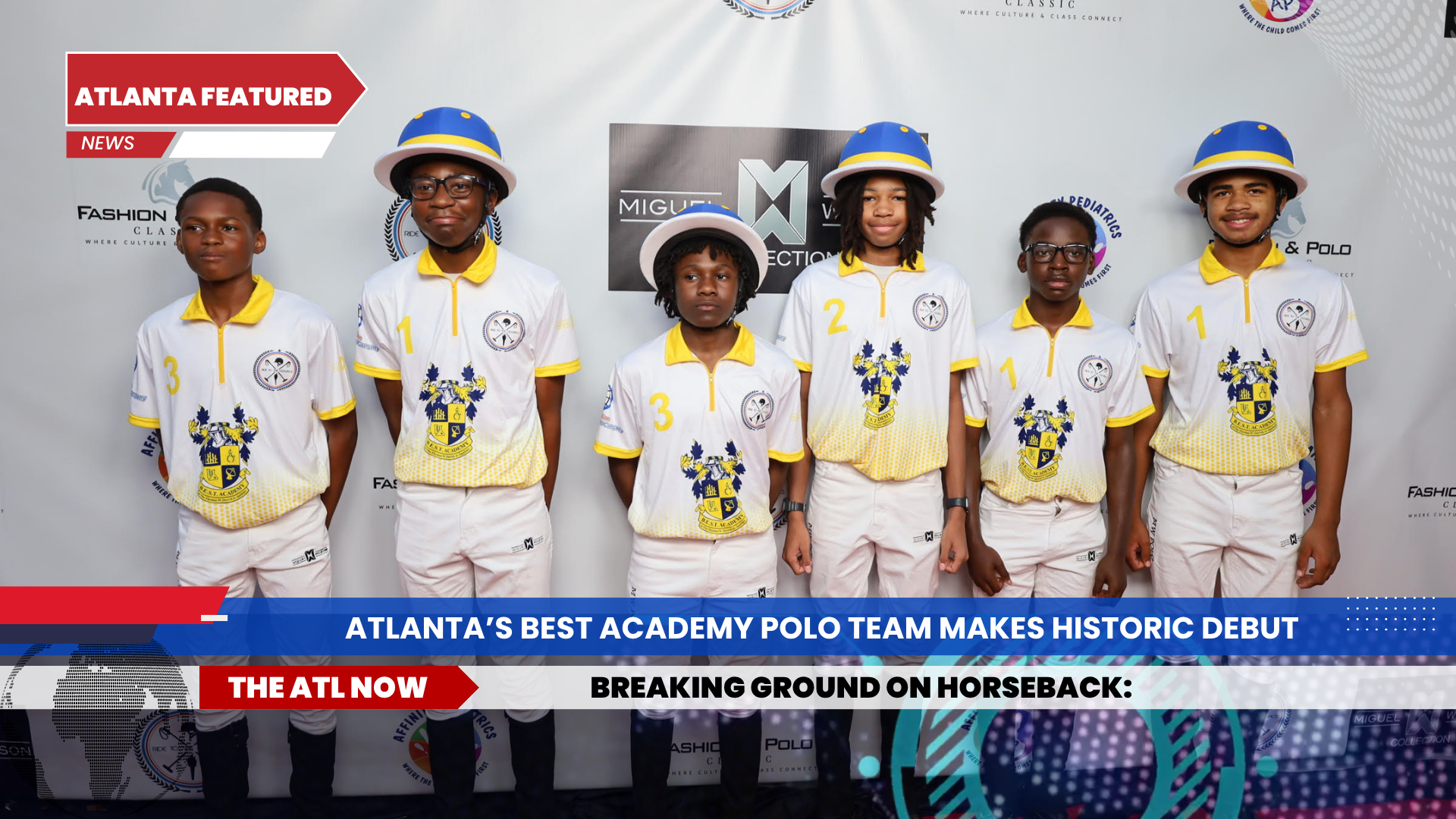 Five youth in white jerseys stand onstage at Atlanta's Best Academy, celebrating a historic robotics debut