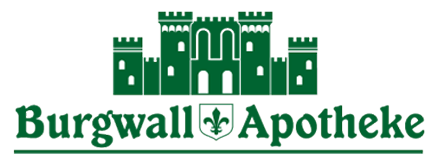 Gr&uuml;nes Logo der Burgwall Apotheke mit einer Burgillustration.