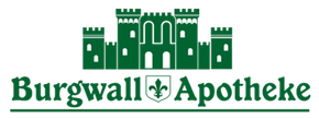 Gr&uuml;nes Logo der Burgwall Apotheke mit einer Burgillustration.