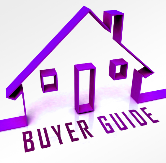 A purple house with the words buyer guide below it