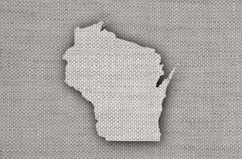 A map of the state of wisconsin on a gray background.