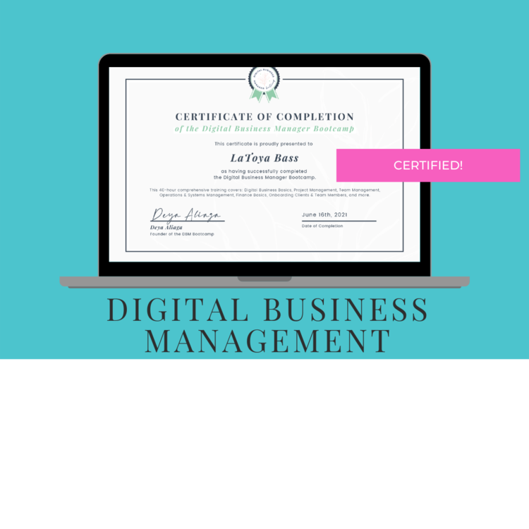 A laptop with a certificate on it that says digital business management