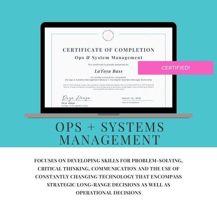 A certificate of completion for ops and systems management