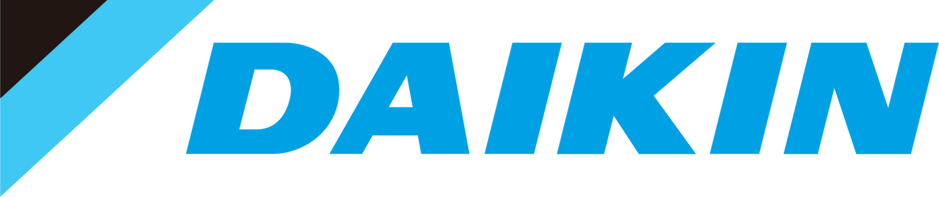 Le logo Daikin en caractères bleus avec des lignes diagonales bleues et noires.