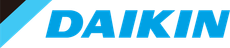 Le logo Daikin en caractères bleus avec des lignes diagonales bleues et noires.