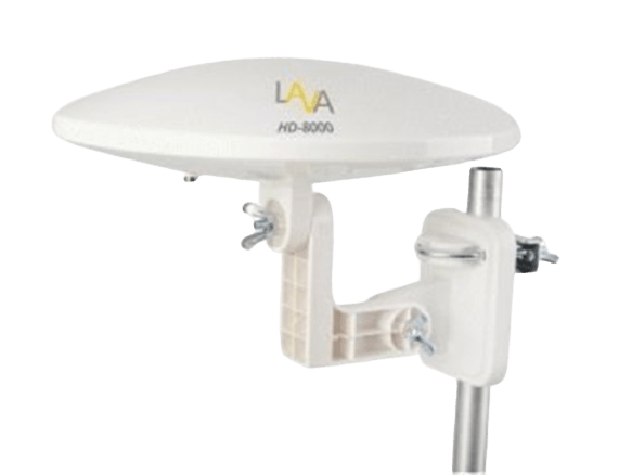 A white antenna with the word lava on it