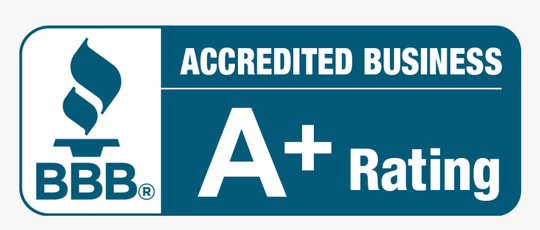 A blue sign that says accredited business a+ rating