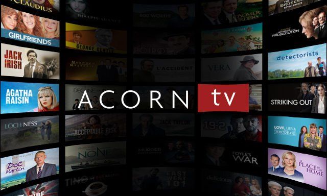 Acorn tv is displayed on a large screen