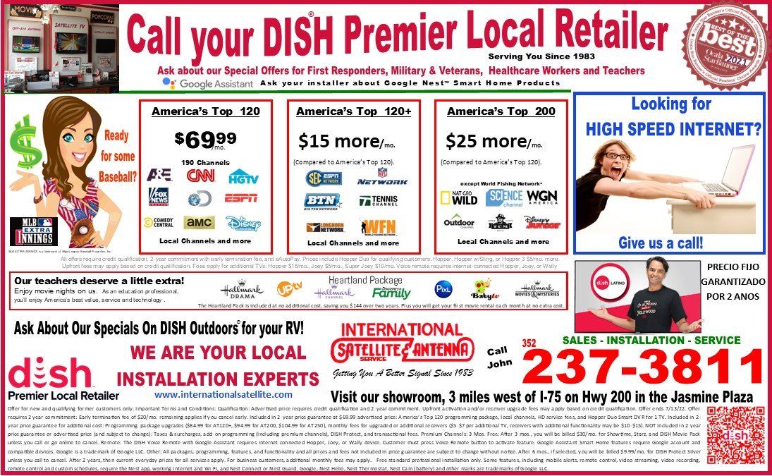 A poster that says call your dish premier local retailer