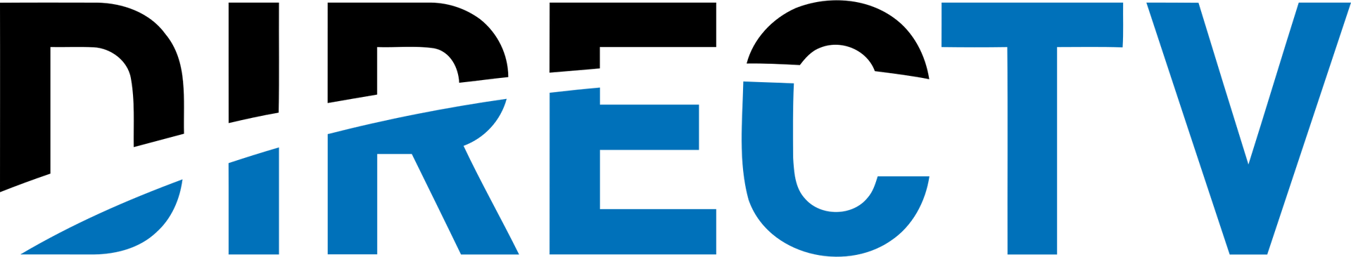 A blue and black logo for directv on a white background