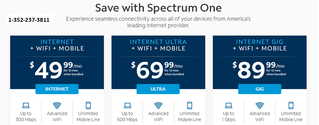 A spectrum one advertisement shows three different packages