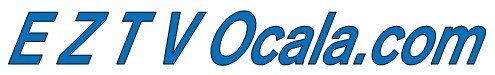 A blue and white logo for eztv ocala.com