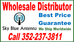 A sign for a wholesale distributor of sky blue antennas