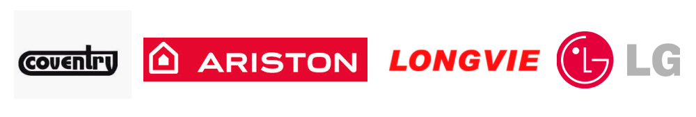 Fila de logotipos de marcas: Coventry, Ariston, Longvie y LG