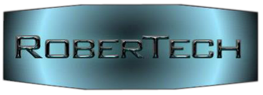 Logotipo de Robetech sobre un fondo ovalado con degradado azul.