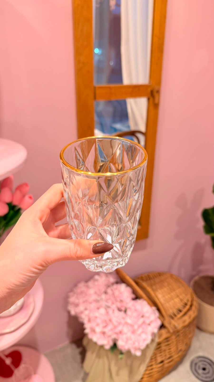 vasos diamante borde oro x6