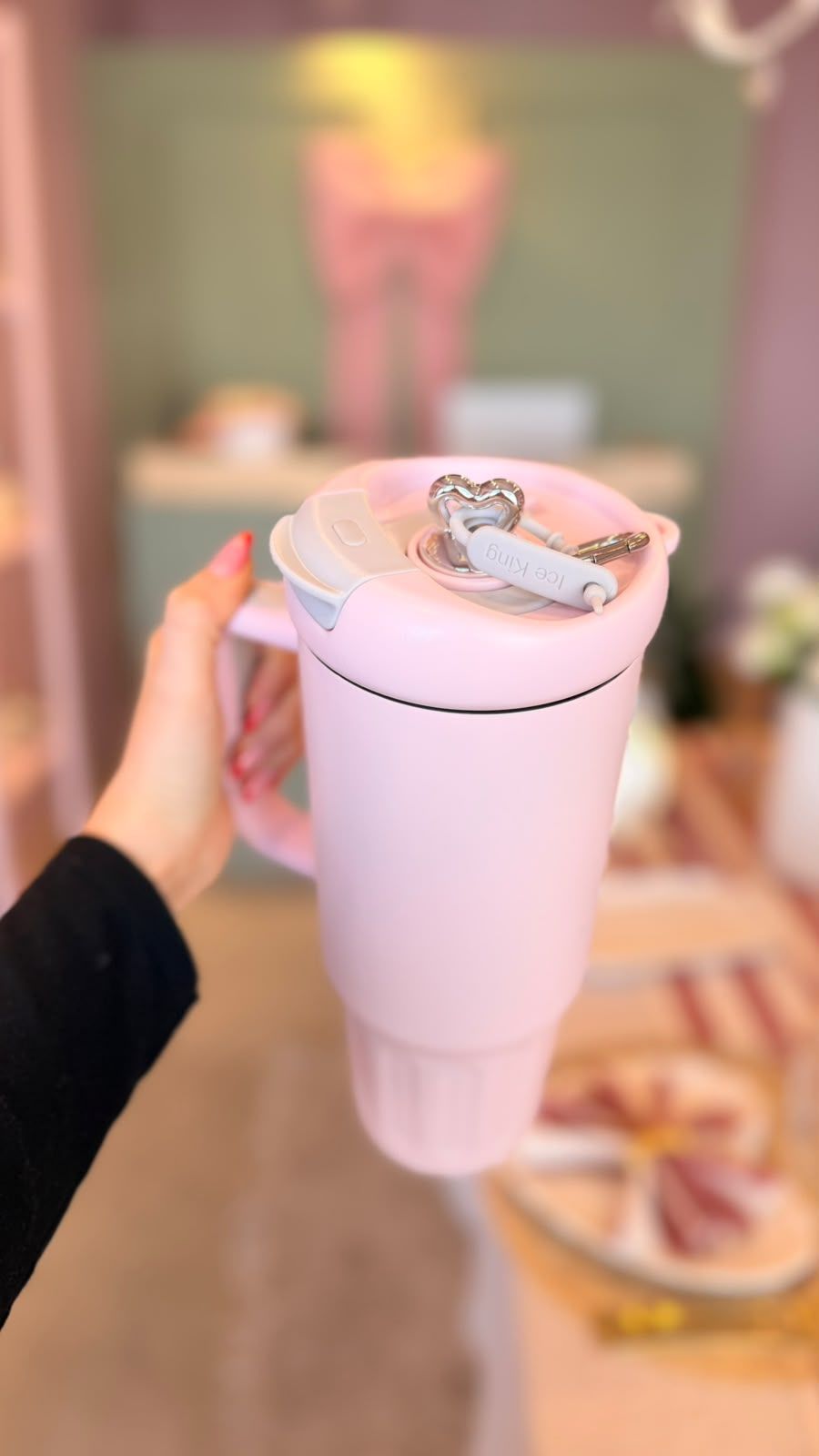 vaso termico rosa y gris
