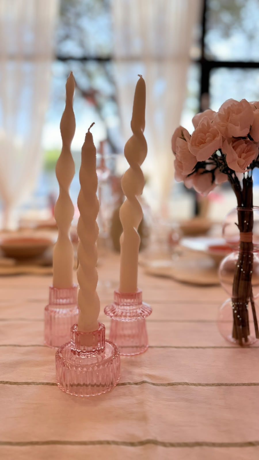 porta vela cristal rosa