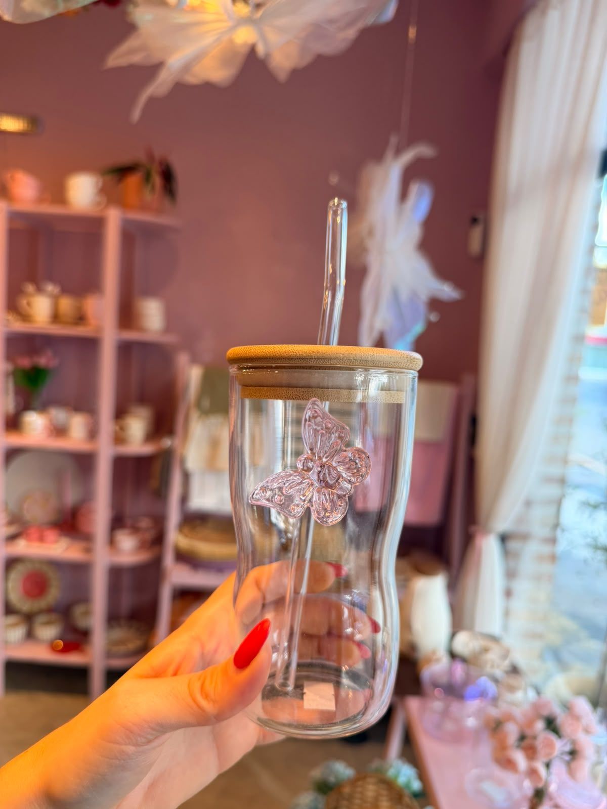 vaso mariposa tapa bambú