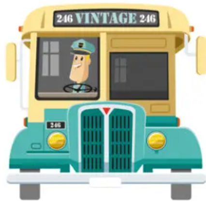 A cartoon illustration of a vintage bus number 246