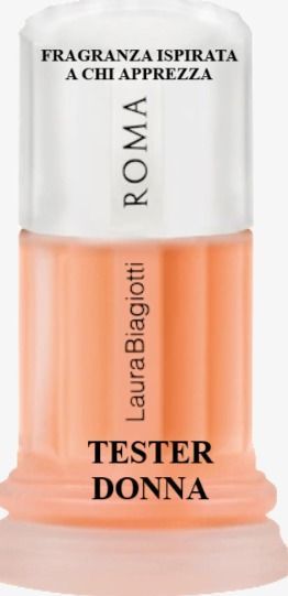 Flacone trasparente per tester di profumo con liquido rosa, etichettato