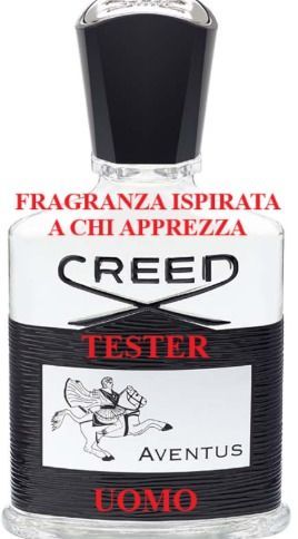 Flacone tester nero di Creed Aventus con scritta italiana rossa su sfondo bianco.