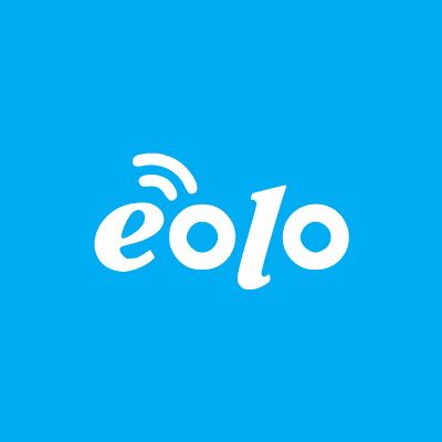 Logo eolo bianco con segnale Wi-Fi su sfondo blu brillante