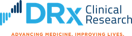 DRx Clinical Research logo with blue text and rising bar icon, tagline “Advancing Medicine. Improving Lives.”