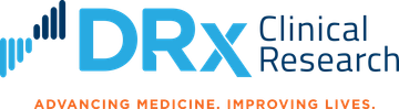 DRx Clinical Research logo with blue text and rising bar icon, tagline “Advancing Medicine. Improving Lives.”