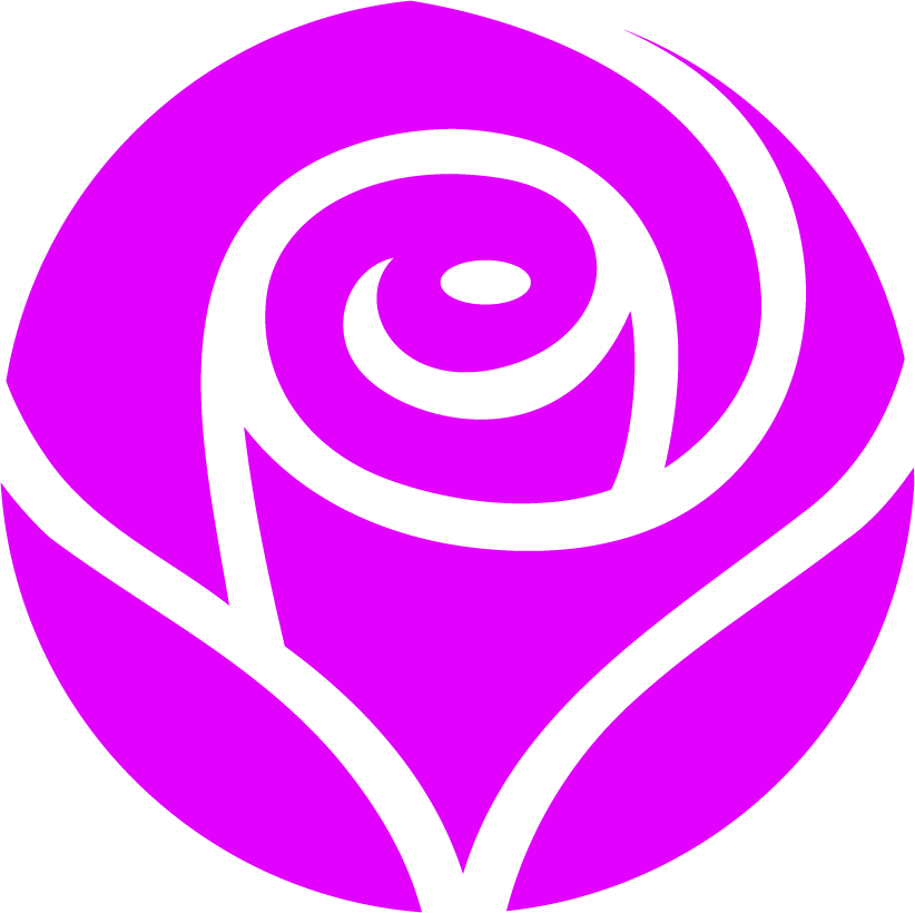 Pink rose within a circle, graphic illustration.