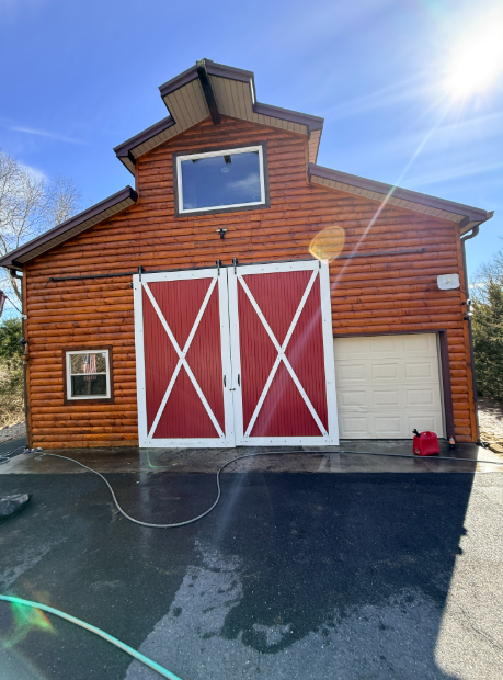 Rustic cabin exterior staining project