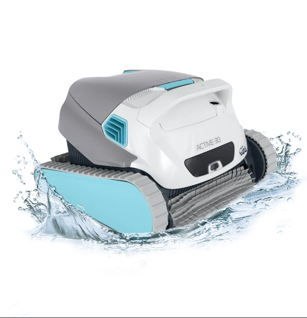 A tigershark swimming pool cleaner with blue handles