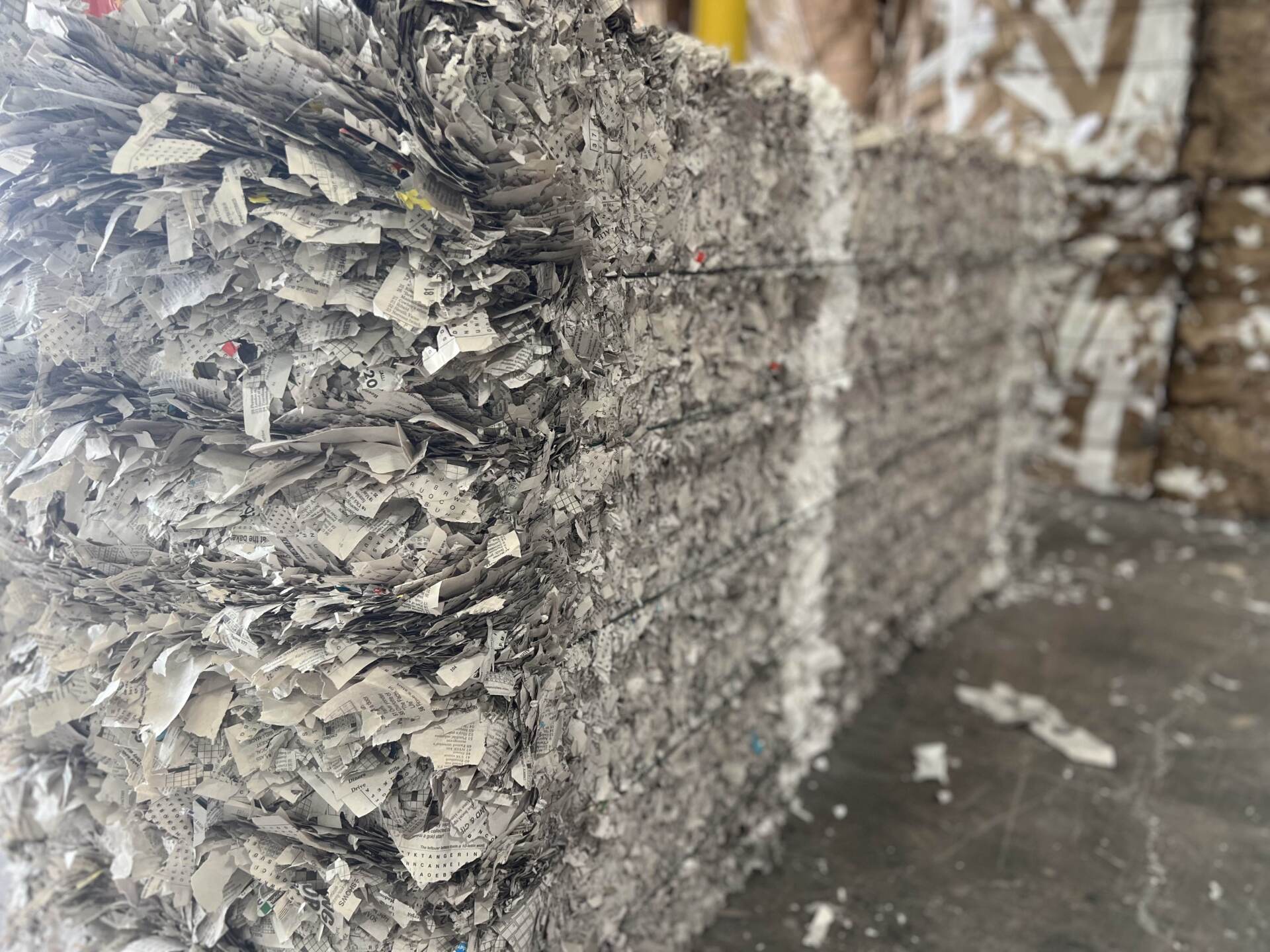 A pile of shredded paper is stacked on top of each other.