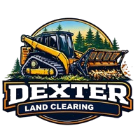 Dexter Land Clearing logo with a yellow bulldozer in front of trees and dirt