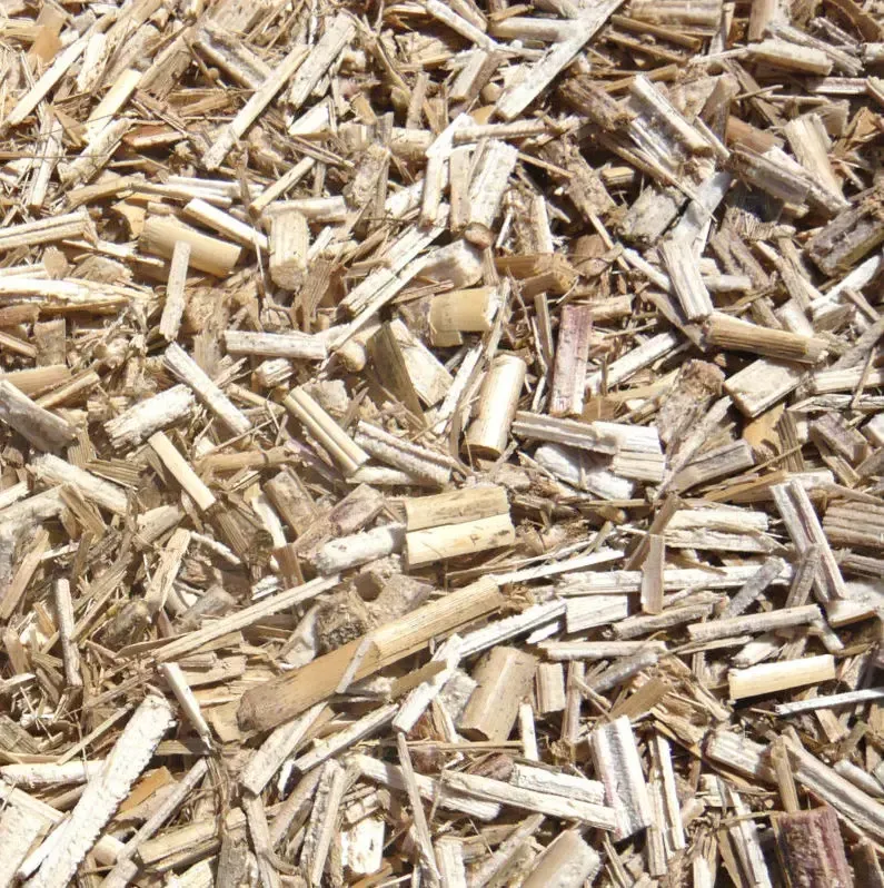 Un tas de copeaux de bois repose sur le sol.