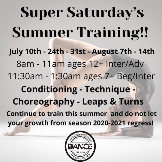 An advertisement for super saturday 's summer training