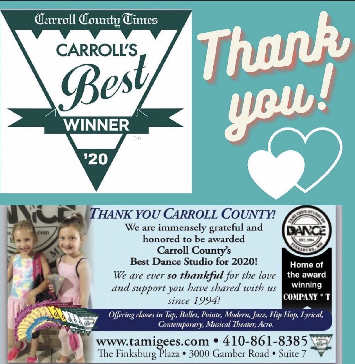 An advertisement for carroll county 's best dance studio