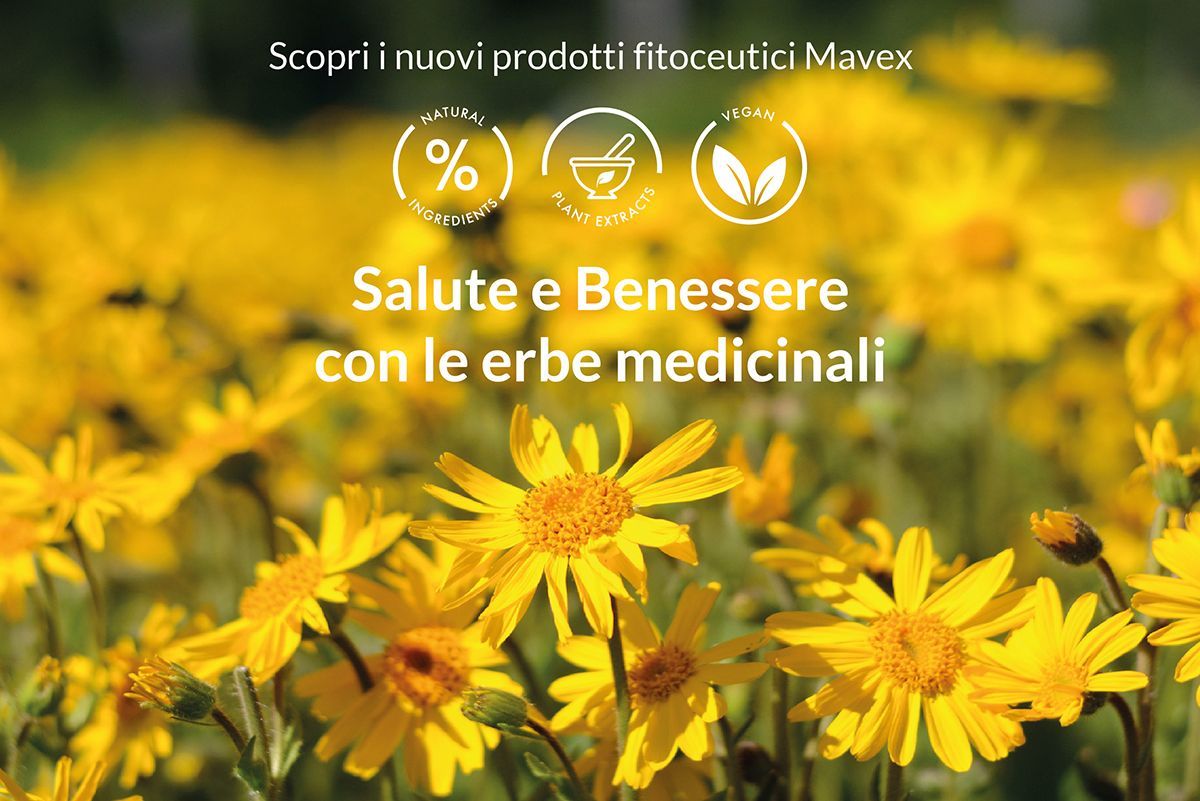 Un campo di fiori gialli con la scritta salute e benessere con le erbe medicinali