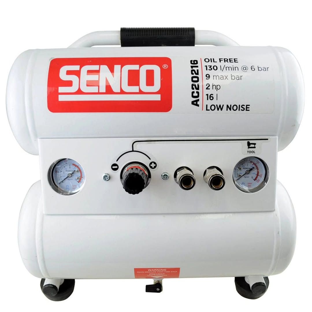 A senco air compressor with two gauges on it