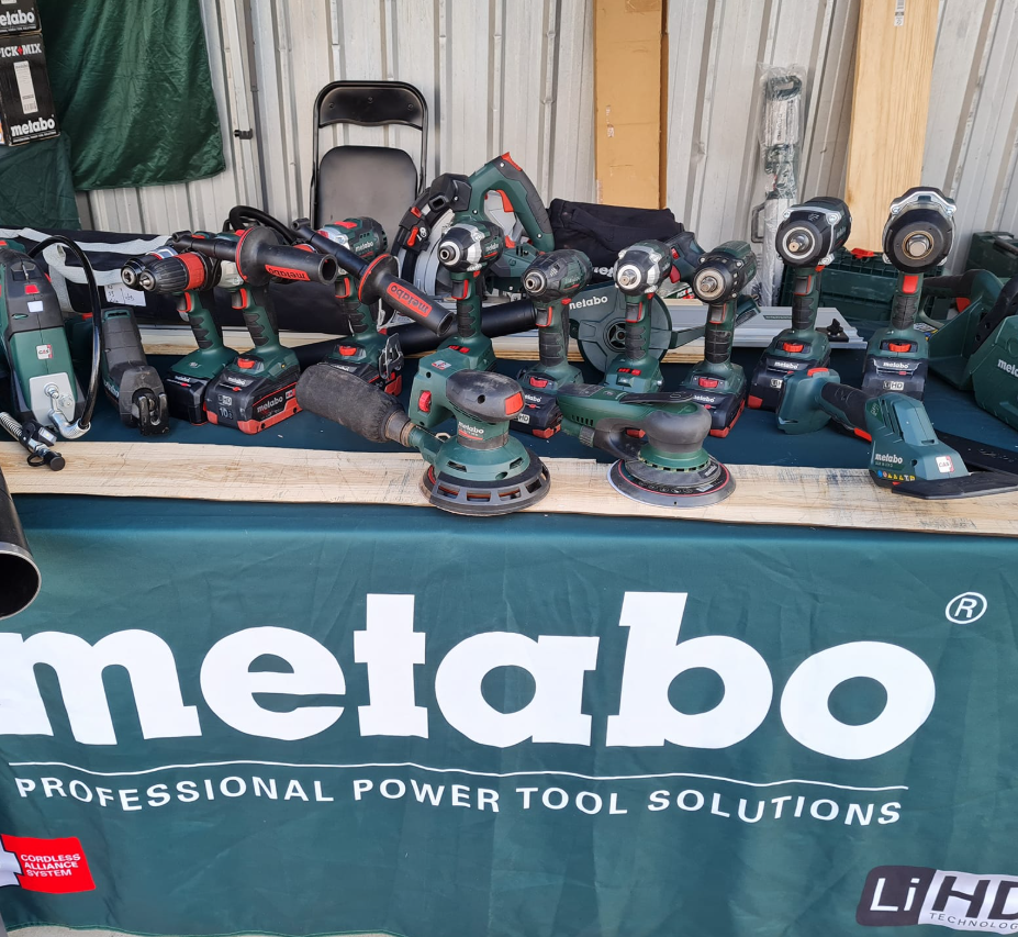 A display of metabo tools on a table